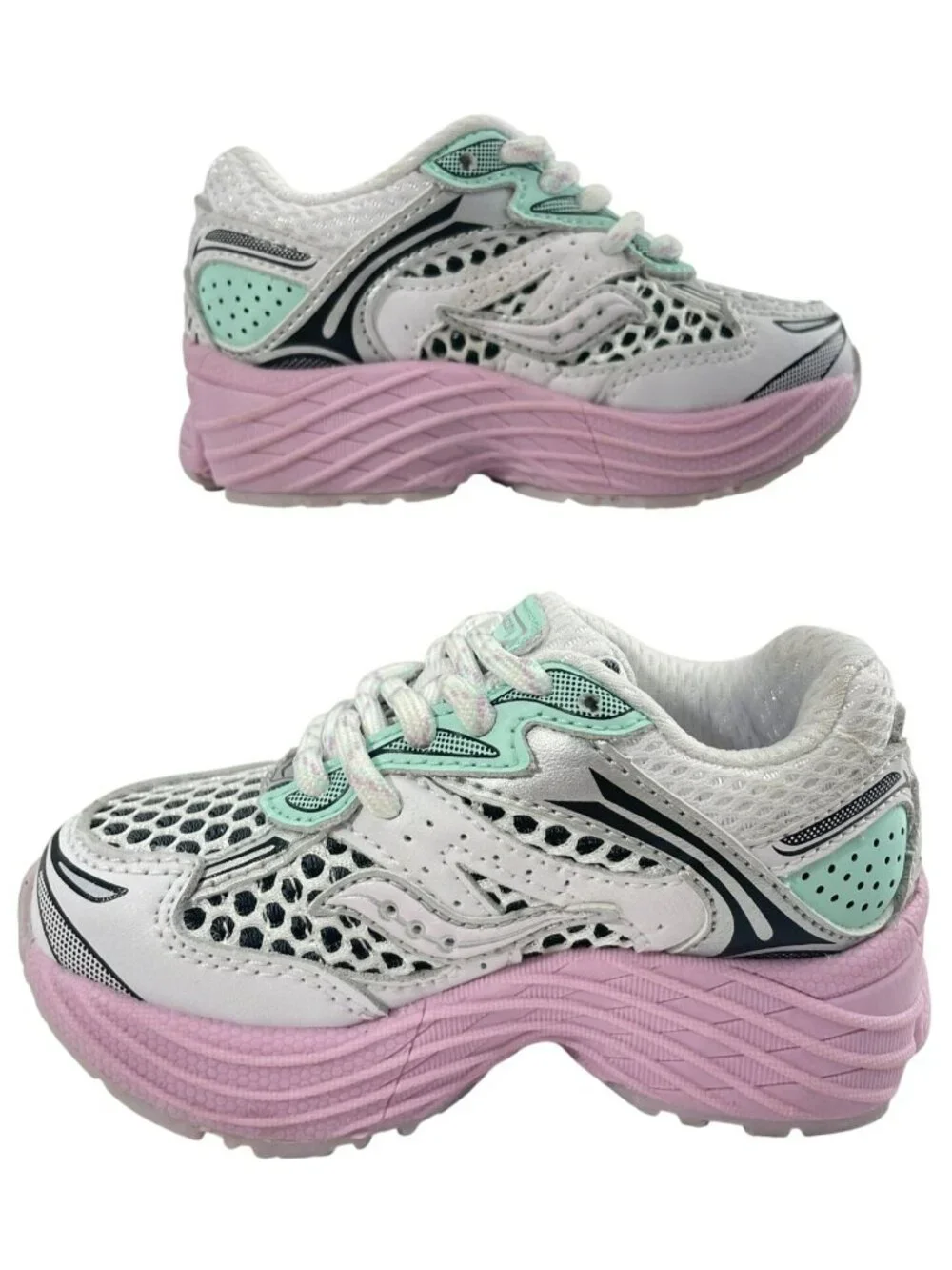 Saucony Omni 9 Sneakers White Mint Pink Running Shoes Kids Size 6 (Medium) NEW - Picture 2 of 9